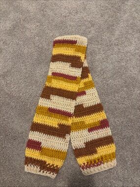 Handcrafted Multicolor Crochet Scarf - Cream, Mustard, Brown & Burgundy